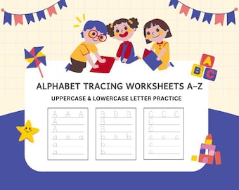 Alphabet Tracing Worksheets A-Z | Uppercase & Lowercase Letters | Preschool Handwriting Practice | Printable Kids Activity PDF