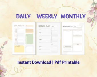 Printable Planner Bundle | Daily, Weekly & Monthly PDF | Minimalist Digital Organizer | Productivity Goal Setting Template