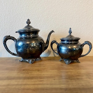 Antique F.B. Rogers Silver Teapot & Sugar Bowl Full Set – Victorian Tea Service