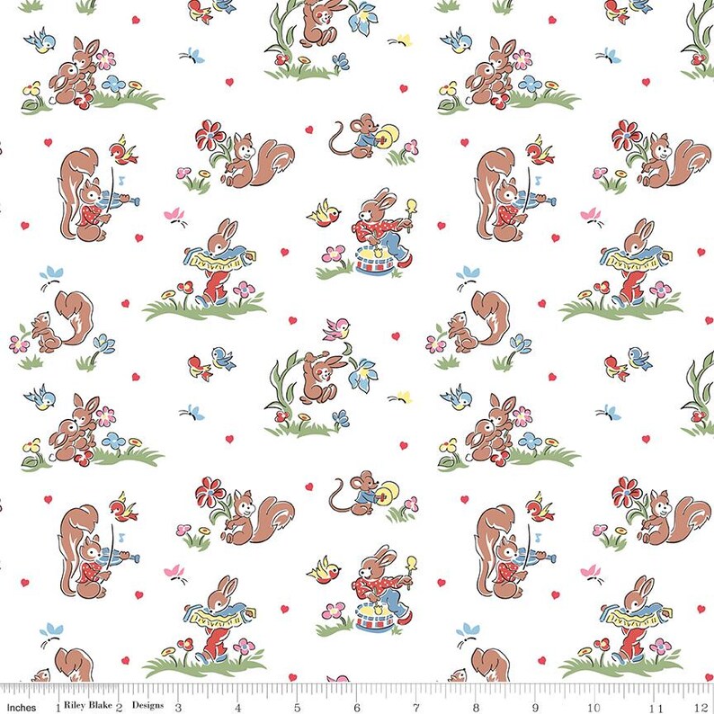 Squirrel Scurry White From Love Notes by Lindsay Wilkes for Riley Blake ...