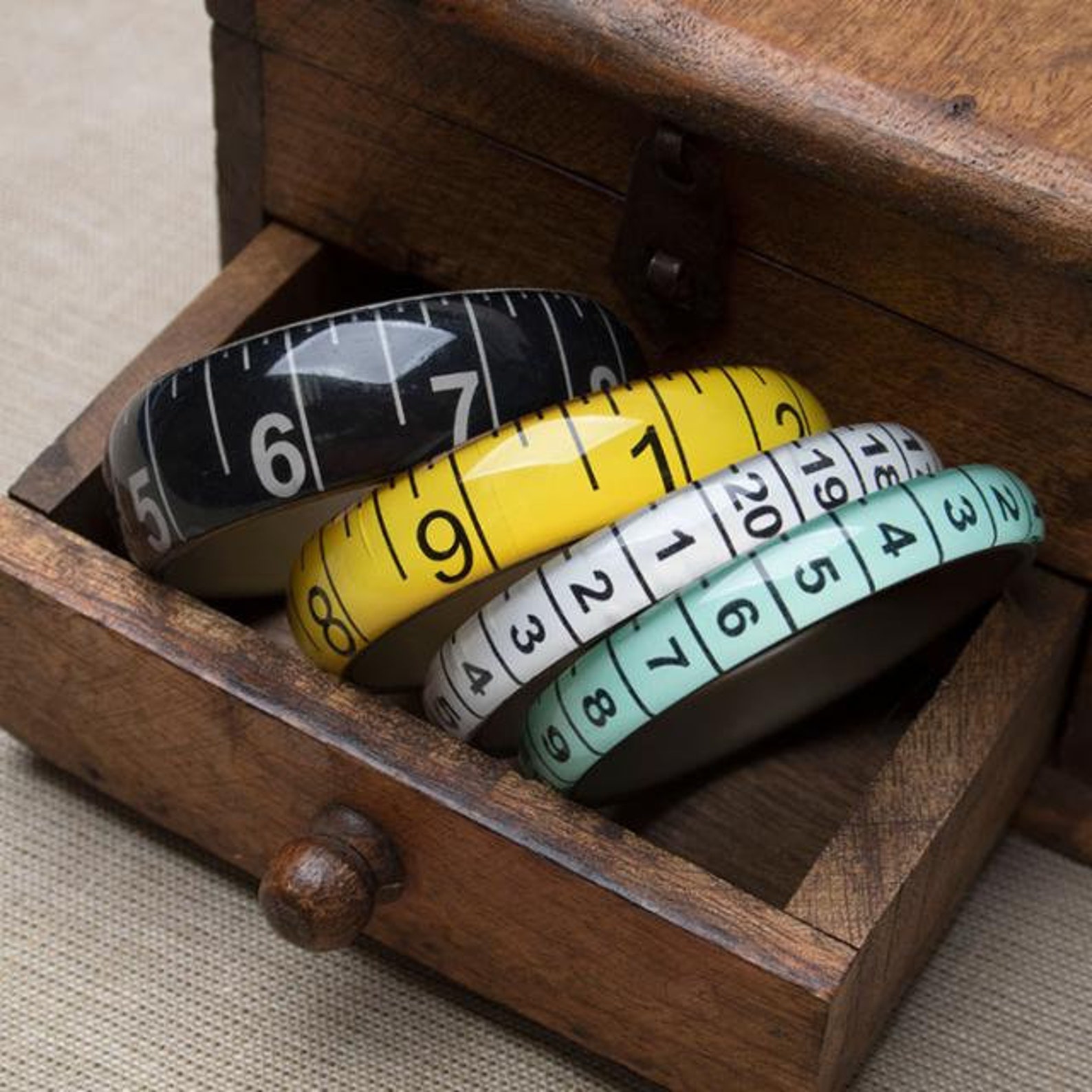 Tape Measure Bangle Yellow White or Aqua Mode Findings Etsy