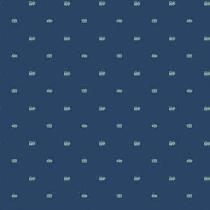 May include: A navy blue fabric with a repeating pattern of small, light teal-colored shapes. The shapes appear to be stylized, possibly abstract, designs evenly spaced across the surface. The overall effect is a subtle, textured appearance.