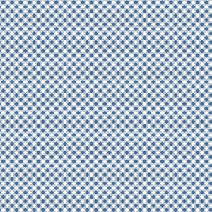 May include: A seamless pattern featuring a classic blue and white gingham design. The repeating pattern consists of evenly spaced squares, creating a textured, grid-like appearance. The fabric has a woven look, suitable for various craft projects.