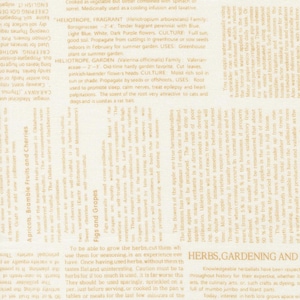 May include: Text from a gardening guide on a cream-colored background. The text discusses herbs, fruits, and flowers, including propagation, uses, and care. The text is in English.