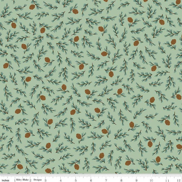 Pinecones Pistachio from Camp Woodland Collection by Natalia Juan Abello for Riley Blake Designs