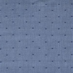 May include: A close-up of a blue fabric with a repeating pattern of small, dark blue squares. The fabric has a slightly textured appearance, and the squares are evenly spaced across the surface.