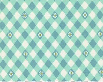 Picnic Check Posies Aqua from Flower Power Collection by Maureen McCormick for Moda Fabrics