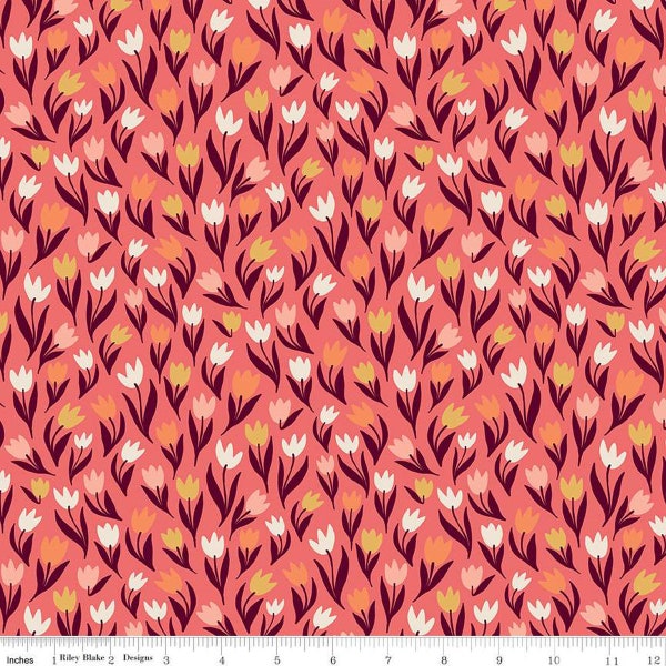 Tulips Coral from Fairy Dust Collection by Ashley Collett for Riley Blake Designs