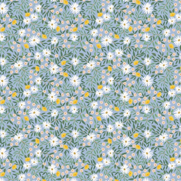 Daisy Fields Blue Metallic from Bramble Collection by Rifle Paper Co for Cotton + Steel