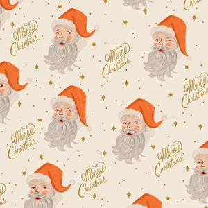 Santa Cream Metallic from Holiday Classics II Collection by Rifle Paper Co for Cotton + Steel