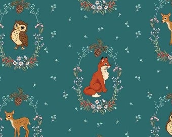 Animal Vignettes Teal from Midnight Forest by Belle & Boo for Michael Miller Fabrics