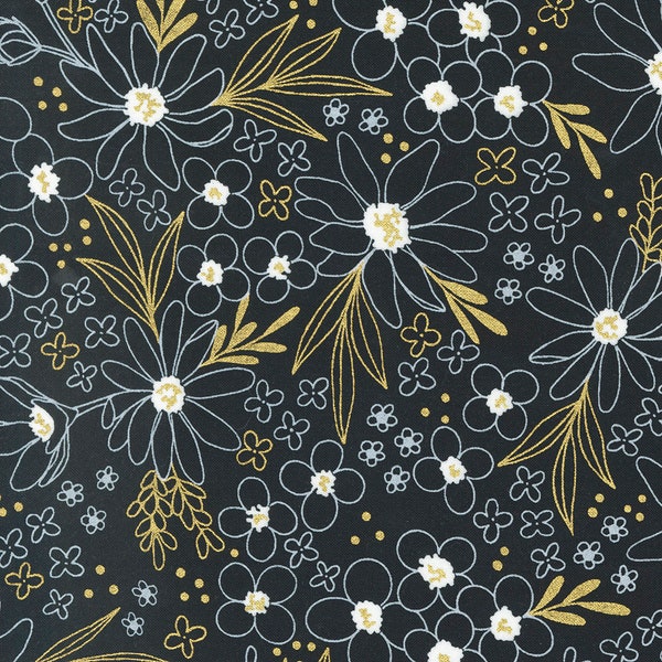 Flower Arrangement Metallic Ink Gold from Gilded Collection by Alli K Design for Moda Fabrics