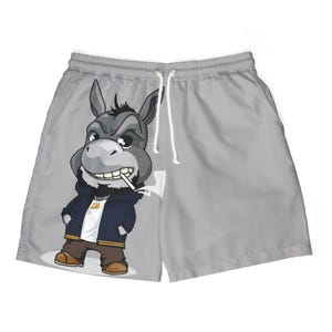 Coole unisex zwembroek met cartoon ezel, strandkleding, zomerstijl, vakantie essentials, grappige zwembroek, AOP-ontwerp