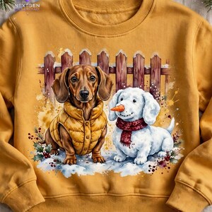 Dachshund Christmas PNG, Watercolour Dachshund in Puffer Vest with Snow Dog, Cute Winter Dog Sublimation Design, Instant Download image 5
