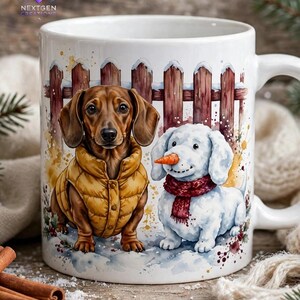 Dachshund Christmas PNG, Watercolour Dachshund in Puffer Vest with Snow Dog, Cute Winter Dog Sublimation Design, Instant Download image 6