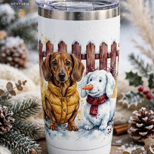 Dachshund Christmas PNG, Watercolour Dachshund in Puffer Vest with Snow Dog, Cute Winter Dog Sublimation Design, Instant Download image 4