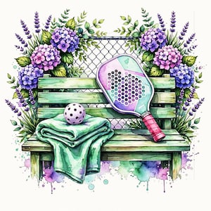 Pickleball PNG, imágenes prediseñadas de acuarela de cancha de jardín, diseño de sublimación de pala de pickleball, regalo de pickleball con hortensias para jugador