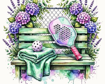 Pickleball PNG, Garden Court Watercolour Clipart, Pickleball Paddle Sublimation Design, Hydrangea Pickleball Gift for Player
