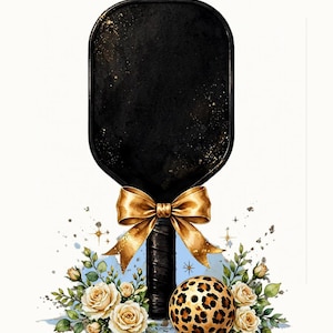Pickleball PNG / Diseño de sublimación de pala con lazo dorado y estampado de leopardo / Camiseta de pickleball PNG / Descarga digital