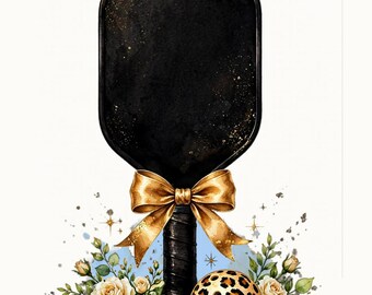 Pickleball PNG | Leopard Glam Paddle Gold Bow Sublimation Design | Pickleball Shirt PNG | Digital Download