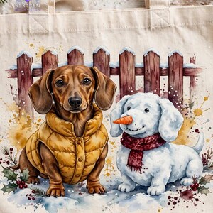 Dachshund Christmas PNG, Watercolour Dachshund in Puffer Vest with Snow Dog, Cute Winter Dog Sublimation Design, Instant Download image 3