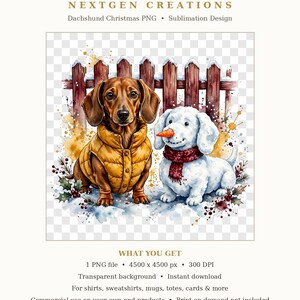 Dachshund Christmas PNG, Watercolour Dachshund in Puffer Vest with Snow Dog, Cute Winter Dog Sublimation Design, Instant Download image 7