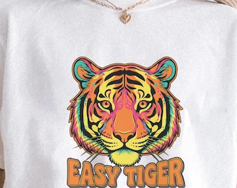 Easy Tiger Graphic Tee: Retro Tiger Print Unisex T-Shirt