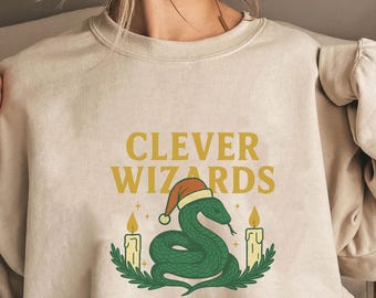 Clever Wizards Christmas Sweatshirt | Vintage Wizard School Holiday Sweater | Magical Festive Apparel
