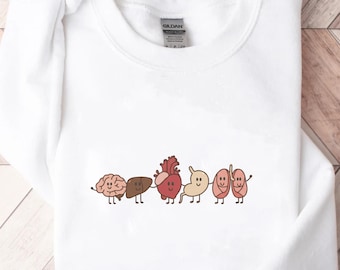 Organ Friends Crewneck: Minimalistisk design, Monoline, Hälsovårdspresent, Organ, Läkare, Sjuksköterskor