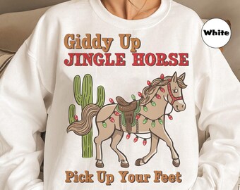 Giddy Up Jingle Horse PNG | Western Christmas Cowgirl Clipart | Holiday Horse Sublimation Design