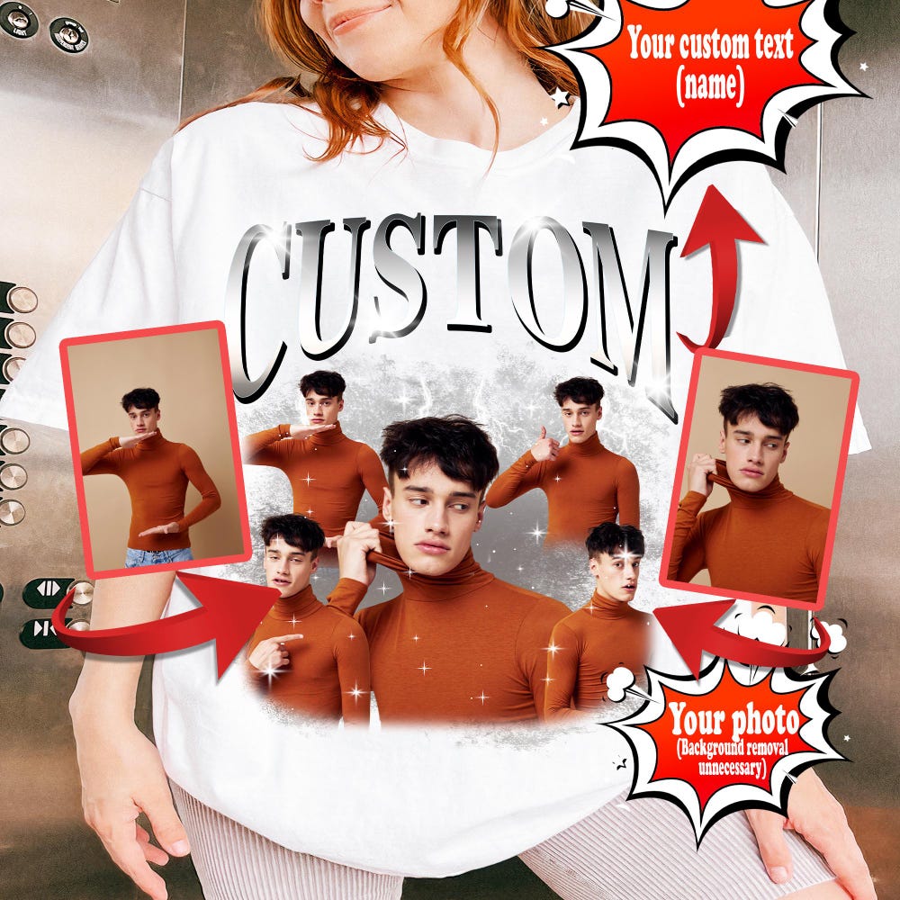 Shirtless Style Custom Bootleg Shirt, Insert Your Design, Customizable Photos, Best Gifts, 80S Clothing, Printed Polo Shirts, Personalized T