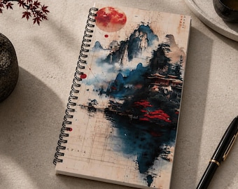 Mountain Landscape Notebook | Handmade Journal with Asian Landscape Motif | Nature Diary | "Mystical Mountain Landscape"