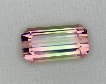 5 CT Bicolor Tourmaline Emerald Cut Loose Gemstone for Fine Jewelry Gift