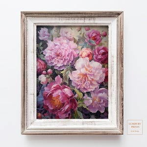 Vintage Peony Print, Floral Wall Art, Flower Art Printable, Botanical Oil Painting for Living Room, Romantic Home Decor, Digital Download