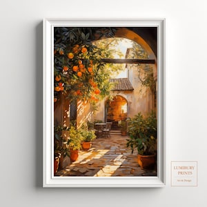 Mediterranean Wall Decor, Orange Tree Print, Provence Painting, Fruit Wall Art, Summer Garden Decor, Vintage French Art, Digital Download