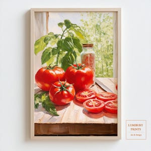 Tomate Wandkunst, Basilikum Wandkunst, Tomate Druck, Tomate Wand dekor, Kräuter Küche Wandkunst, Gemüse Poster, Kräuter Druck, Digitaler Download