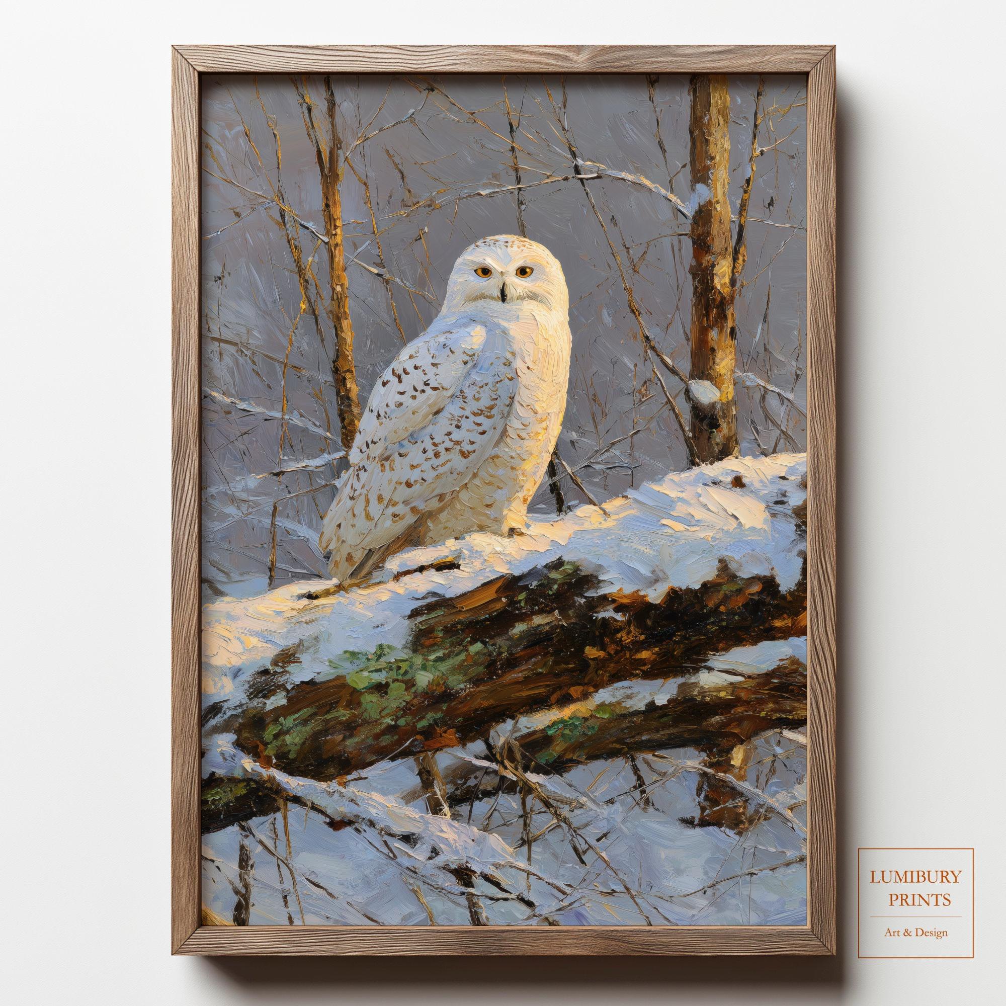 Winter Owl Art Print, Wildlife Wall Art, Forest Wall Decor, Vintage Nature Art, Instant Download