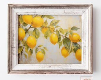Vintage Lemon Print, Rustic Kitchen Wall Art, Botanical Fruit Print, Farmhouse Dining Decor, Country Cottagecore Printable, Digital Download
