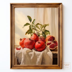 Pomegranate Wall Art, Botanical Kitchen Art Print, Fall Fruit Wall Art, Moody Pomegranate Print, Vintage Fruit Wall Decor, Instant Download