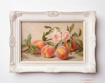 Vintage Peach Print, Rustic Kitchen Art, Botanical Fruit Decor, Farmhouse Dining Artwork, Country Cottagecore Printable, Digital Download
