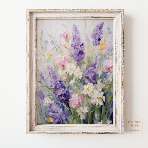 Lavendel kunst aan de muur, wilde bloemenprint, botanische muurkunst, Cottagecore-kunst, vintage bloemenprint, pastelbloemposter, digitale download