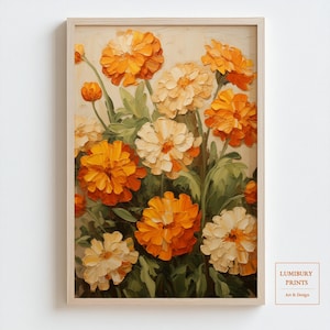 Marigold Wall Art, Autumn Flower Print, Rustic Flower Art, Botanical Wall Decor, Vintage Flower Decor, Fall Kitchen Art, Instant Download