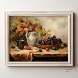 Berry Wall Art, Fruit Print Art, Blackberry Art Print, Rustic Kitchen Decor, Vintage Fruit Art, Farmhouse Botanical Art, Digital Download