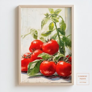 Tomate Wandkunst, Kräuterwandkunst, Tomate Wandkunst, Tomate Poster, Basilikum Druck, Tomate Küchenkunst, Gemüsedruck, digitaler Download