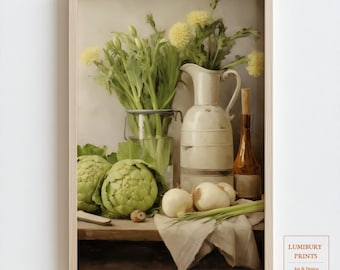 Vintage Vegetable Print, Rustic Kitchen Wall Art, Botanical Oil Painting, Farmhouse Dining Decor, Cottagecore Wall Print, Digital Download