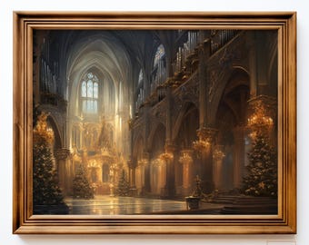 Christmas Printable Art, Cathedral Christmas Trees, Winter Wall Art, Christmas Holiday Wall Art, Digital Download