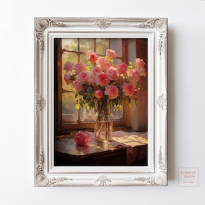 Romantisches rosa Blumenbild - Vintage Blumenbild, druckbare Kunst, Muttertagsgeschenk, rustikale Cottagecore-Wanddekoration, digitaler Download