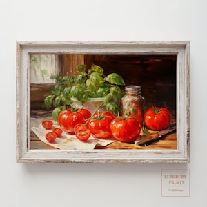 Tomate Wandkunst, Kräuterküche Wandkunst, Tomate Küchendekor, Basilikum Wandkunst, Tomate Wanddruck, Gemüse Poster, digitaler Download