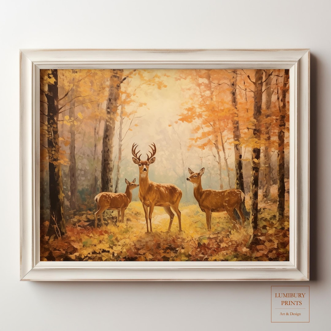 Deer Wall Art, Woodland Animal Wall Decor, Fall Forest Print, Rustic ...