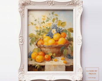 Fruit Basket Wall Art, Fruit Wall Decor, Fruit Kitchen Decor, Fruit Art, Summer Fruit Wall Art, Vintage Fruit Wall Decor, Digital Download